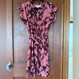 LOFT Pink and Brown Abstract Midi Dress